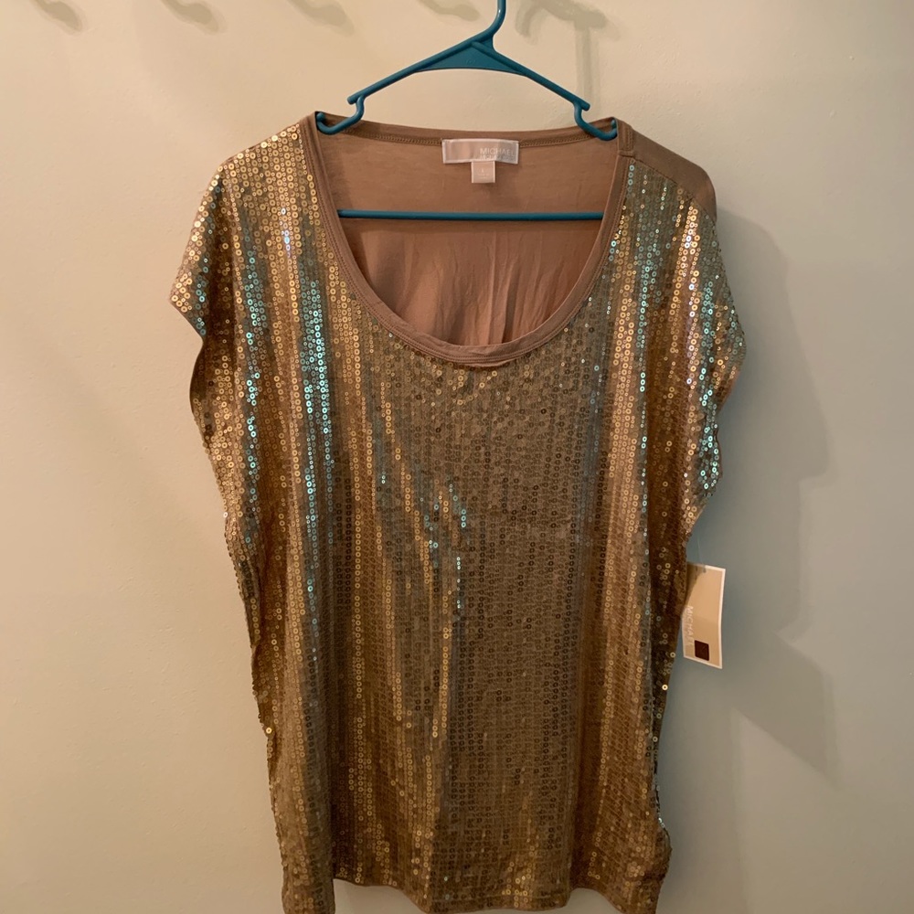 Michael Kors Dark Camel Sequin Blouse